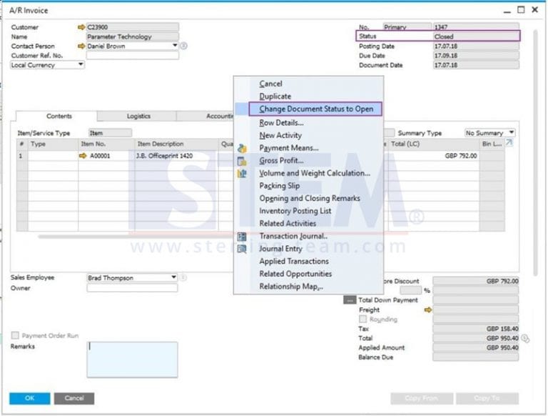 Credit Memo for Paid Invoice  SAP Business One Indonesia Tips  STEM
