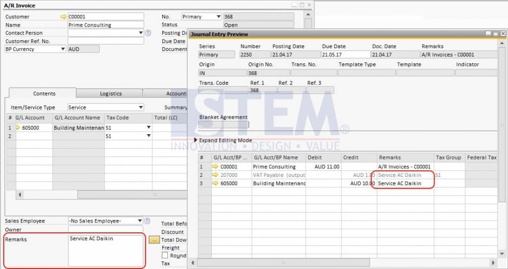 Journal Entry Reference & Remark Information SAP