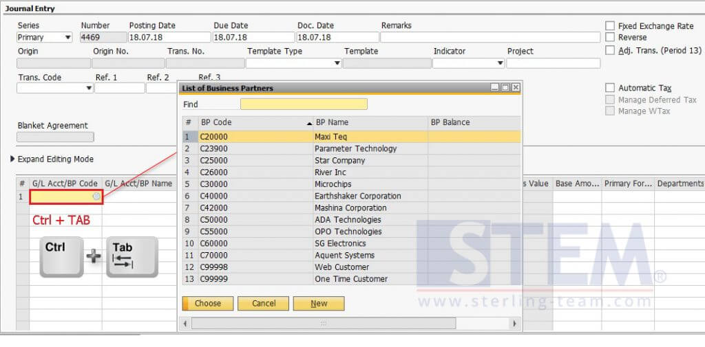 use-of-business-partner-code-in-journal-entry-sap-business-one